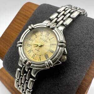 Yukon Vintage Quartz Watch Gold Tone Dial Silver Link Bracelet Roman Numerals